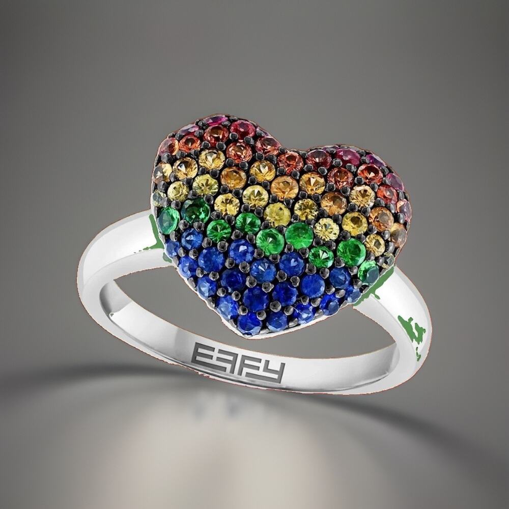 NEW! Effy Sterling Silver & Multi Stone Heart Ring / Size 7 / $1,050